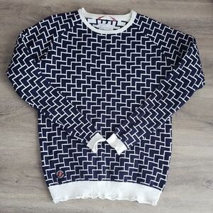 A Fish Named Fred Navy and White Geometric Pattern Sweater